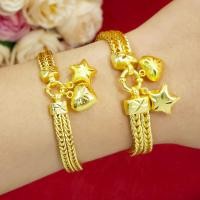 ราคา สร้อยข้อมือทอง 1, 3 บาท ความยาว 6.5, 7 นิ้ว ทองชุบ ลายสี่เสาคู่ห้อยจี้หัวใจดาว งานเหมือนถอดลายจากร้านทอง พร้อมส่ง (45355858110)