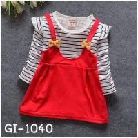 ราคา เดรสสั้นเด็กผู้หญิง คอกลมแขนยาวลายขวาง เอี๊ยมกระโปรงสีแดงเย็บติด (11008574802)