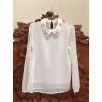 ราคา เสื้อเบลาส์ผ้าชีฟอง สีขาว แต่งลายดอกกุหลาบปัก (5157728530)