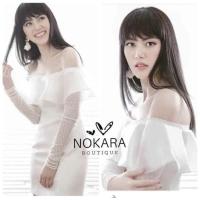 ราคา เดรสสั้นสีขาวปาดไหล่แขนยาว งานป้ายnokara size m (4167469036)