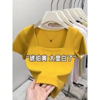 ราคา ท็อปสีเหลืองแกมเบอร์ ผ้าฝ้ายบริสุทธิ์ ทรงกระบอกแขนสั้น คอต้นไม้ สำหรับวันร้อน (25997745848)