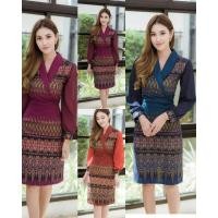 ราคา ชุดเดรสใส่ทำงานเนื้อผ้าฝ้าย เดรสผ้า​ฝ้ายสกลหมักโคลนพิมพ์ลายมัดหมี่ มีซับในทั้งชุด​ ซิปซ่อนด้านหลัง​​ (4456297941)