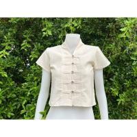 ราคา เสื้อพื้นเมืองคอวี ขาวดิบ เสื้อผ้าฝ้าย (19788520380)