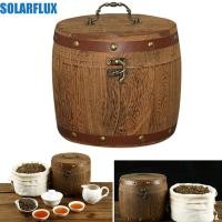 ราคา SOLARFLUX ถังใบชาไม้,คุณภาพสูงแบบพกพาถังไม้,อุปกรณ์ใบชาสะดวกทนทานพร้อมหัวเข็มขัดกล่องเก็บมินิโบราณผงกาแฟถั่ว (51906037753)