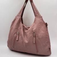 ราคา กระเป๋าสะพายทรงย่าม หนังแท้สีชมพู (48902794567)