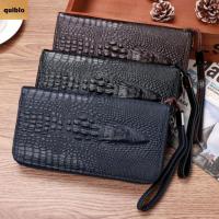 ราคา QUIBLO Long Wallet, Card Holder Crocodile Pattern Coin Purse, with Wrist Strap Multi-function Money Bag Male (41878894608)