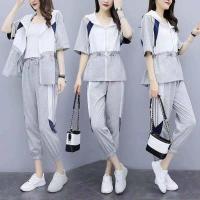 ราคา ชุดเซท 2ชิ้น แฟชั่นสาวอวบ ไซส์ใหญ่ เสื้อแขนสั้น ซิปหน้า รูดเอว มีฮูด ผ้ายืดได้ค่ะ +กางเกงขายาว เอวสม็อค ขาจั๊ม (5018717446)