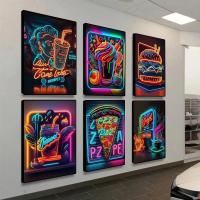 ราคา นีออนศิลปะพิซซ่าแฮมเบอร์เกอร์กาแฟไอศครีมโปสเตอร์ผนังผ้าใบจิตรกรรมพิมพ์ภาพอาหารอย่างรวดเร็วร้านอาหารคลับบาร์ตกแต่งบ้าน (49756654644)