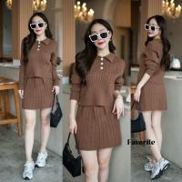 ราคา Knit Texture Long Sleeve Top&Short Skirt Set (45600710631)