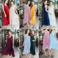 ราคา เดรสอัดพลีท คอวี มือ2 สีเขียว ใส่คลุมท้องได้ (7062611860)