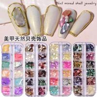 ราคา ของแต่งเล็บ เปลือกหอยฝังลาย เปลือกหอยแต่งเล็บ แบบแผ่นเซ็ต12สี (4948523746)