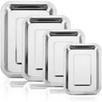 ราคา ชุดแผ่นอบสแตนเลส 4 ชิ้น, แผ่นคุกกี้สแตนเลส, ถาดเตาอบปิ้งขนมปังแบบนอนสติ๊กสําหรับงานหนักสําหรับอบในบ้าน, เครื่องล้างจานปลอดภัย, 10/12/14/15 นิ้ว (52905549121)