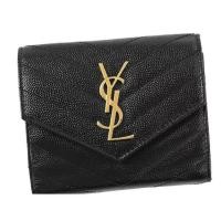 ราคา Saint Laurent YSL 403943 Monogram Compact Tri Fold Wallet In Black Grain De Poudre Embossed Leather (12043512149)
