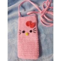 ราคา กระเป๋าใส่โทรศัพท์แมว สีชมพู. งาน Handmade Diy ถักด้วยมือ งานถักโครเชต์จากไหมพรม ชิ้นงานสามารถซักทำความสะอาดได้ (9919031386)