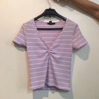 ราคา เสื้อยืดคอวีลึก สีม่วงพาสเทล forever21 (มือสอง) (6962932768)