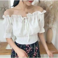 ราคา เสื้อปาดไหล่แขนตุ๊กตาดีเทลผูกโบว์หน้า (1539266759)