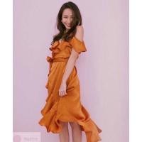 ราคา เดรสซาตินสีส้มอิฐ ผ้าลื่นสวยมาก แบรนด์ Flat2112 Shop1,190 มีตำหนิผ้าขุย (22053452140)