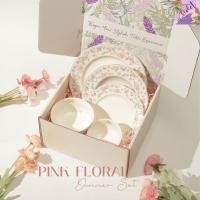 ราคา Violet Flamingo เซ็ตจานเซรามิคลายดอกไม้สีชมพู Pink Floral Dinner Set พร้อมกล่องของขวัญ วัสดุจาน Premium Fine Porcelain (19158422302)