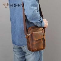 ราคา New EDERN Crazy Horse Leather Shoulder for Men Retro Casual Messenger Cowhide Handbag Small Square (25731992963)