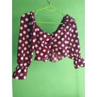 ราคา เสื้อครอปแขนยาวลายจุด เสื้อลายจุด เสื้อแฟชั่น (8716049534)