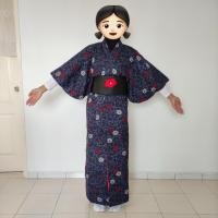 ราคา ญี่ปุ่นสีแดงสีขาวลายดอกไม้สีน้ําเงินเข้มยาวกิโมโนแขนยาว (22769225455)