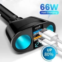 ราคา 66W USB Type C Car Charger QC3.0 Fast Charging สําหรับ iP Dual Car Socket LED Digital Display USB C Chargers (40652399799)