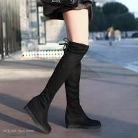 ราคา A8888 รองเท้าบูทยาวดำ ผ้ายืดแต่งแถบปลาย เหมือนใส่ถุงเท้า (7517037859)