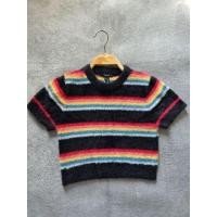 ราคา FOREVER21เสื้อไหมพรมครอปขนนุ่มสีดำสลับหลากสีคอกลมแขนสั้นไซส์Sอก32-34ยาว15.5(งานมือสอง)29 (24694035840)