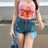 ราคา กางเกงยีนส์ขาสั้น กระเป๋าแล่บขาดแต่ง ผ้าไม่ยืด BB (41900195940)