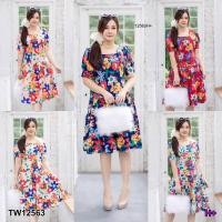 ราคา TW 12563 เดรสสาวอวบ เดรสลายดอก เดรสทำงาน ชุดเที่ยวทะเล ชุดทำงาน (7236284131)