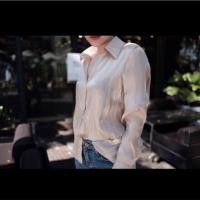 ราคา เสื้อเชิ้ตผ้าไหมเงาสีชมพูอ่อน (1176335107)