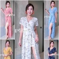 ราคา จั้มสูทลายดอก กางเกงขาสั้นกระโปรงผ่าข้างแขนสั้น เสื้อเย็บไขว้คอวี งานสวยผ้าโรนัลโด้ พิมพ์ลายดอกสุดฮิต (987339705)