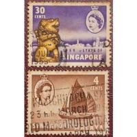 ราคา แสตมป์ต่างประเทศสิงคโปร์ + สิงคโปร์มารายาปี 1955 จำนวน 2 ดวงเก่าเก็บน่าจะสมใช้งานแล้ว (12530795992)