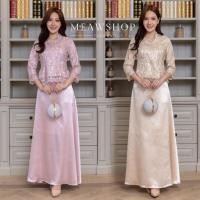 ราคา มี2สี M-4XL ชุดไทยประยุกต์ ออกงาน ไปงาน Set เสื้อลูกไม้+กระโปรงผ้าไหม แม่เจ้าสาว เจ้าบ่าว สาวอวบ อ้วน ชุดราตรี Amor #806 (25512695119)