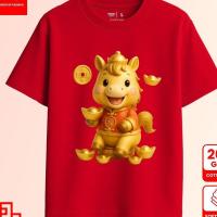 ราคา MERAH ตรุษจีน 2026 ตรุษจีนสีแดง 3D Gold Chinese Horse เสื้อยืด unisex - เสื้อตรุษจีน 2026 NORC 47 (48404086531)