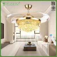 ราคา GOGEOUS 42นิ้ว พัดลมเพดาน โคมไฟระย้า ใบพัด 4ใบสามารถหดตัวได้ led โคมไฟพัดลม ไฟ 3 สี ไฟพัดลม ด้วยการควบคุมระยะไกล หรูหรา พัดลมโคมไฟ (25533214516)