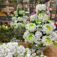 ราคา ดอกบัวบูชา ดินไทยประดิษฐ์ ดอกบัวพับมงคลพานพุ่ม ความสูง 15 นิ้ว คู่ละ 5900 ฿ (11289171111)