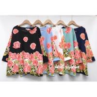 ราคา เสื้อคอกลม คอปาด แขนสามส่วน ผ้าไหมอิตาลีลายดอกไม้หน้าหลัง ไซส์ใหญ่ (27110812677)