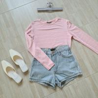 ราคา [มือ2] เสื้อแขนยาวคอกลมลายริ้วสีชมพูพีช (13211580101)