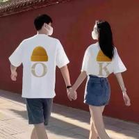 ราคา ชุดคู่ บaju t เสื้อผู้ชายสีดำทรงหลวม ผ้าฝ้าย 100% unisex สำหรับผู้ใหญ่ ฤดูร้อนเสื้อยืดคอกลม (43356595163)