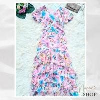 ราคา ND665ไซส์ M มือ 1 งานป้าย Fashion เดรสลายดอกลุคคุณหนู สีชมพูฟ้า กระโปรงระบายชั้นๆ น่ารักมากคะ (23310267557)