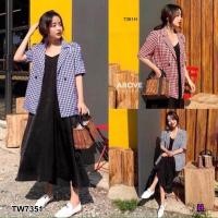 ราคา ชุดเซท เดรสสั้น สายเดี่ยว สีดำ + เสื้อคลุม คอปกสูท ลายสก๊อต เสื้อผ้าแฟชั่น ชุดทำงาน 7351 (20926628944)