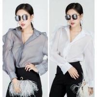ราคา เสื้อเชิ้ต แขนระบาย สีเบจน้ำตาล ใส่แล้วดูแพง ยี่ห้อ Masaya Design by Korea ยังไม่เคยใส่ ป้ายห้อยยังอยู่ (2048561212)