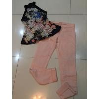 ราคา Preloved เสื้อคล้องคอลายดอก+ยีนส์สีชมพูสกินนี่ (26504017605)