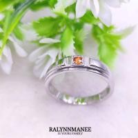ราคา A6405 แหวนชายพลอยโกเมนแท้ ( Natural Spessatite Garnet ) ตัวเรือนเงินแท้925 ชุบทองคำขาว ไซส์69 แก้ไซส์ฟรี (18978275476)