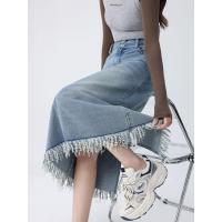 ราคา กระโปรงยีนส์ยาว กระโปรงยีนส์สาวอวบ เอวสูง ยางยืดด้านหลัง ชายพู่ ผ่าหลัง ไซส์ใหญ่ (27028740543)