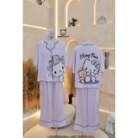 ราคา MonyBear ชุดนอนผ้าไหม แขนค้างคาวพิมพ์ลายคิตตี้ลายจุดสีม่วงและผ้าผูกผม (51653858029)