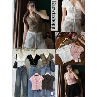 ราคา ป้าย Matinee เสื้อยืด คอวี ลูกไม้ โบว์หน้า เสื้อครอป ผ้านิ่มยืด เนื้อนุ่ม kaewtashop maikaew (42826086256)