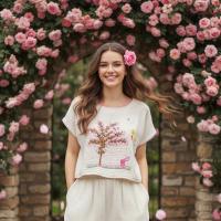 ราคา เสื้อพื้นเมือง เสื้อผ้าฝ้ายสาลูย้อมม่อฮ่อมฟอกสโตน และสาลูอัดยับ ปักปมฝรั่งเศสซากุระวงกลม ปักมือ ด้วยไหมประดิษฐ์ (53852099328)