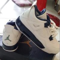 ราคา รองเท้า Nike แท้100%รุ่น Boys Air Jordan 4 Retro BG "Columbia" White/Legend Blue-Midnight Navy Leather Size 5Y (1663875473)
